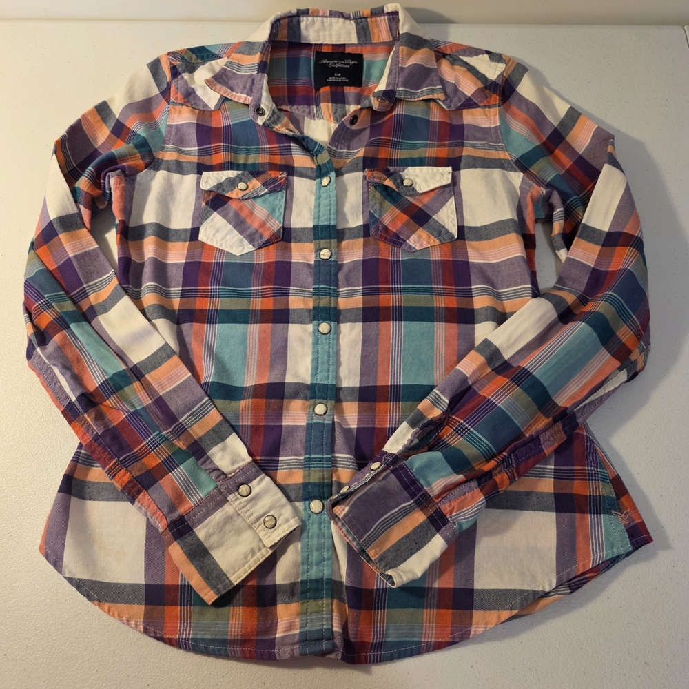 AE Multicolor Plaid Button Down Shirt Size Small